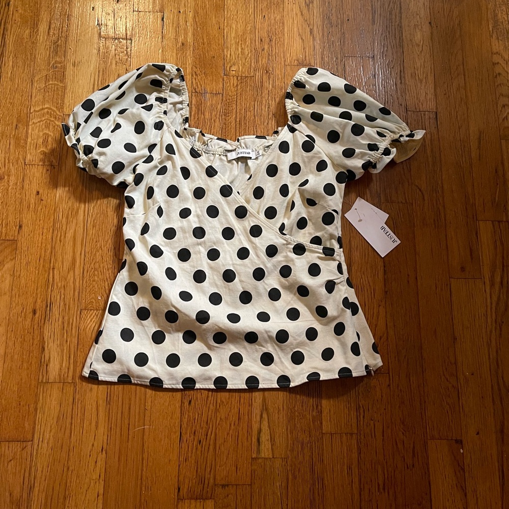 JustFab Black and White Polka Dot Blouse